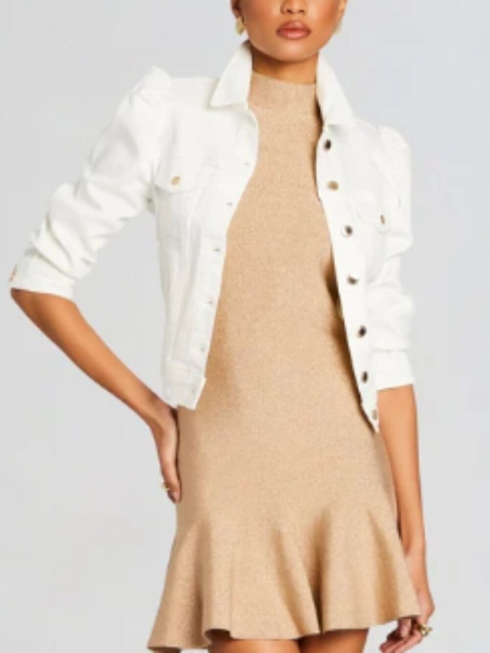 Retrofete Ada White Denim Jacket Puff Sleeves Size XS